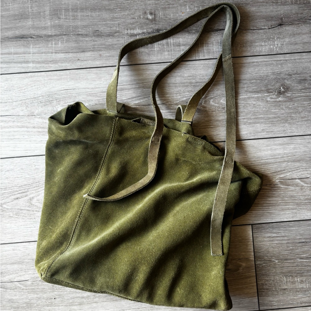 Olive Green Suede Tote Bag